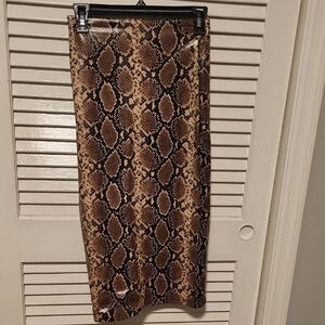 Commando Faux Leather Snake Print Pencil Skirt - Brown